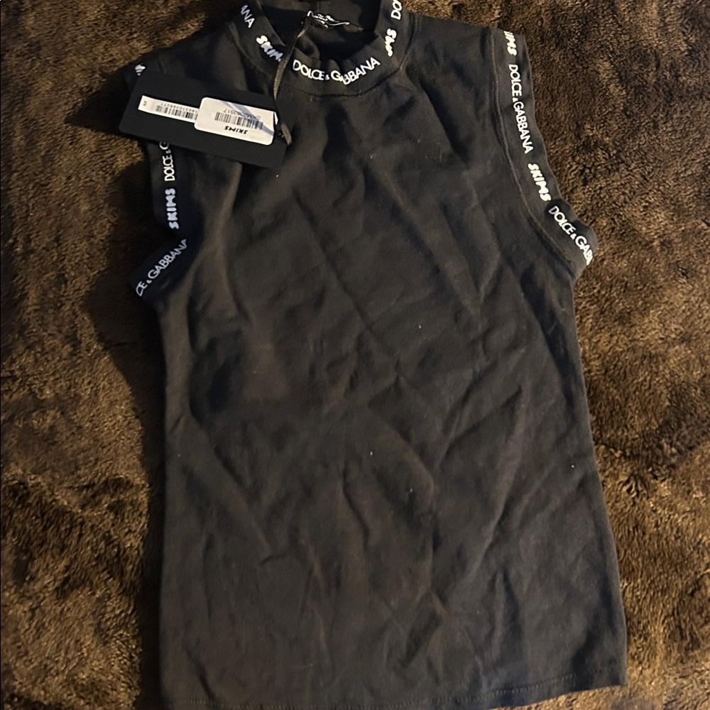 Dolce & Gabbana Kids Black Tank Top with Logo Trim